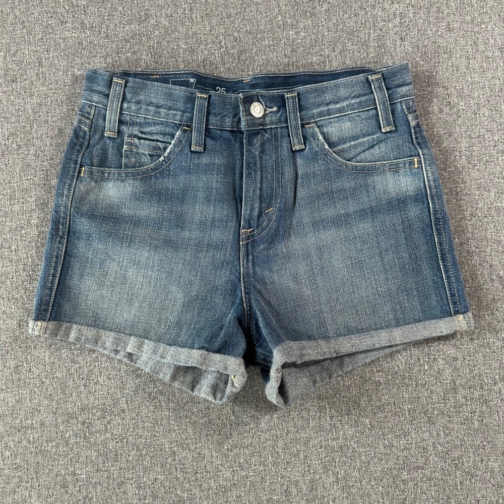 Levi's Shorts Women 25 Orange Tab Blue Cuffed Denim High Rise EXCELLENT